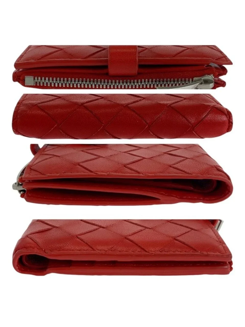 Bottega Veneta Maxi Intrecciato Red Leather Fold Wallet Compact